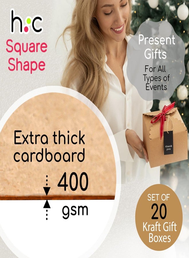 Hayley Cherie Brown Kraft Cookie Boxes with Ribbons & Tags (20 Pack) 5.8” x 3.7” Small Craft Gift Boxes for Baked Goods, Candy, Treats, Chocolate, Fudge, Christmas, Decorative Food Packaging, Empty, Bulk, Square - Image 2